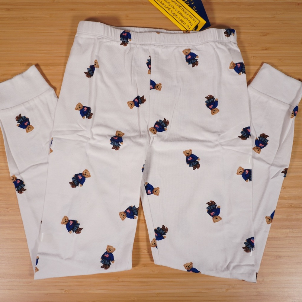 Polo Ralph Lauren Girl Bear Pajama Set White Cotton Size 8 Brand New - Picture 2 of 9